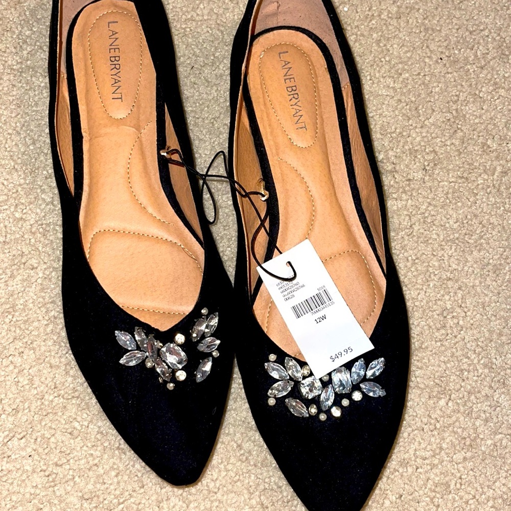 NWT crystal embellished black flats